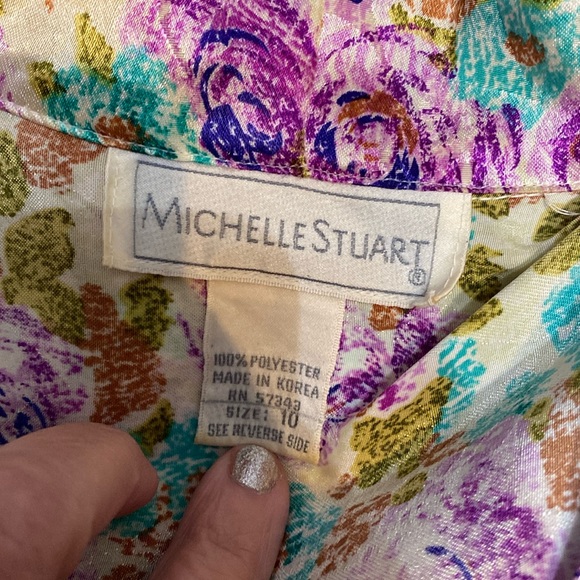 Vintage Michelle Stuart Purple/Blue floral blouse- size 10 - Picture 6 of 10